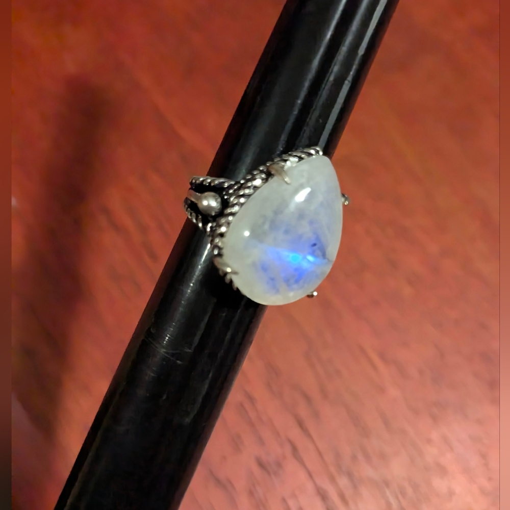 Handcrafted Rainbow Moonstone Teardrop Ring (5.25)